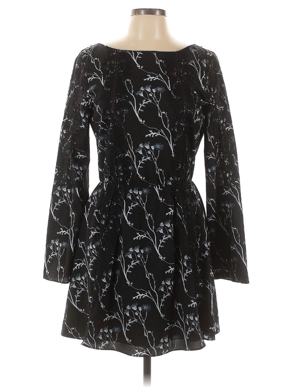 Thakoon Black Floral Midi Dress with White Botanical Print Size 6 EUC